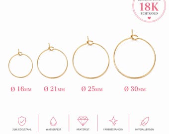 10 goldene Creolen aus 316L Edelstahl, 18K IP vergoldet,  16mm  21mm  25mm  30mm, Ohrring Rohlinge