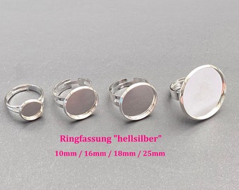 Silberfarbene Ringfassung für Cabochon, Ringrohling Cabochonring Cabochonfassung