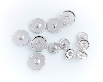 SALE / Räumungsverkauf: 10 x silberfarbener Druckknopf Rohling, Innenmaß nach Wahl 10mm, 16mm oder 18mm, Snap Button, Wechselschmuck