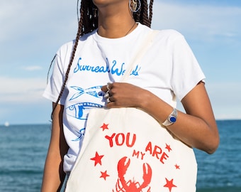 You are my lobster, screen printed organic cotton tote bag