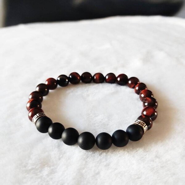 Bracelet Onyx et oeil de taureau Chakra racine