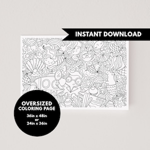 Mermaid Giant Coloring Page | Giant Coloring Poster | Large Coloring Page | Mermaid Coloring Book | Thanksgiving Coloring Sheets
