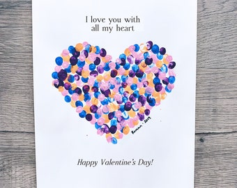 Valentine's Day Heart Fingerprint Art | Preschool Valentines | Class Valentines | Classroom Valentine | New Mom Gift or New Dad Gift