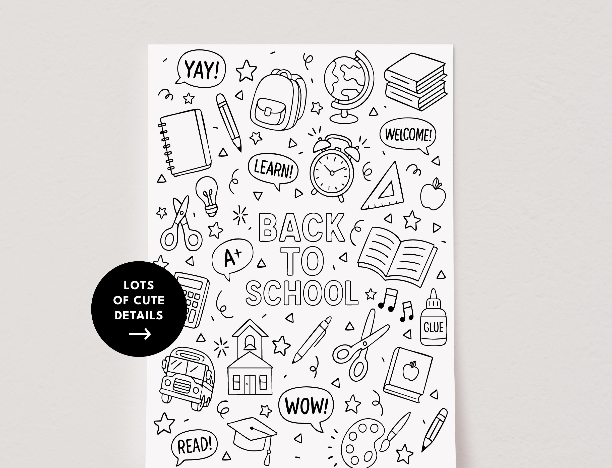 Back to School Doodle Coloring Page | Printable School Supplies Digital ...
