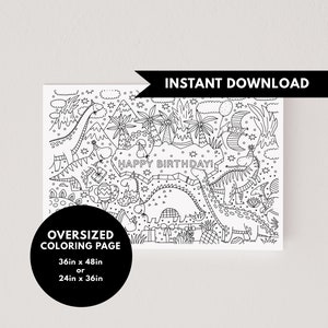 Dinosaur Large Coloring Poster | Dinosaur Happy Birthday Banner | Dinosaur Birthday Decorations | Dinosaur Birthday Banner