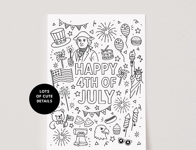 4th of July Doodle Coloring Page | Printable Fireworks & BBQ Digital ...