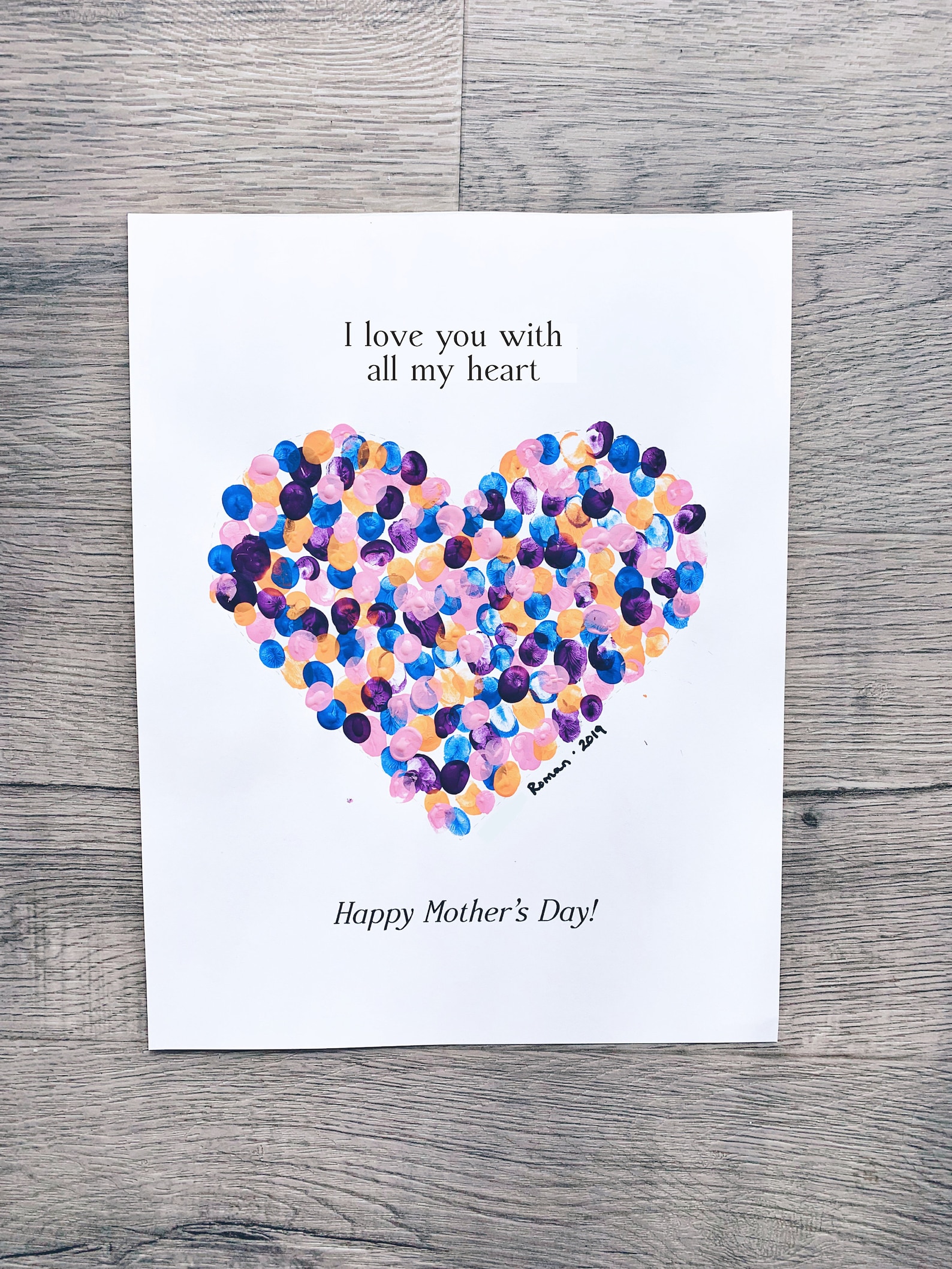 Mother's Day Heart Fingerprint (from One Child) Art for Kids | Printable, Digital Download, 8 ...