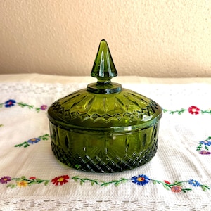 Vintage Candy Dish with Lid Green Glass