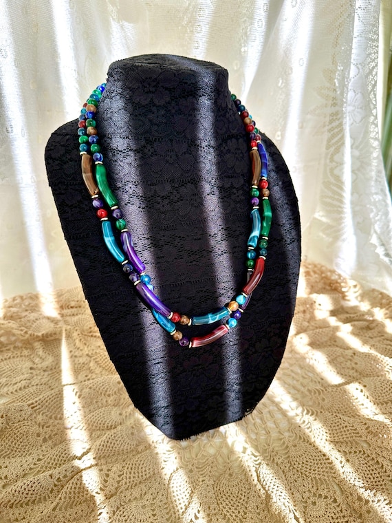 Vintage Necklace Jewel Tones Beads