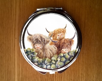 Highland cows compact mirror