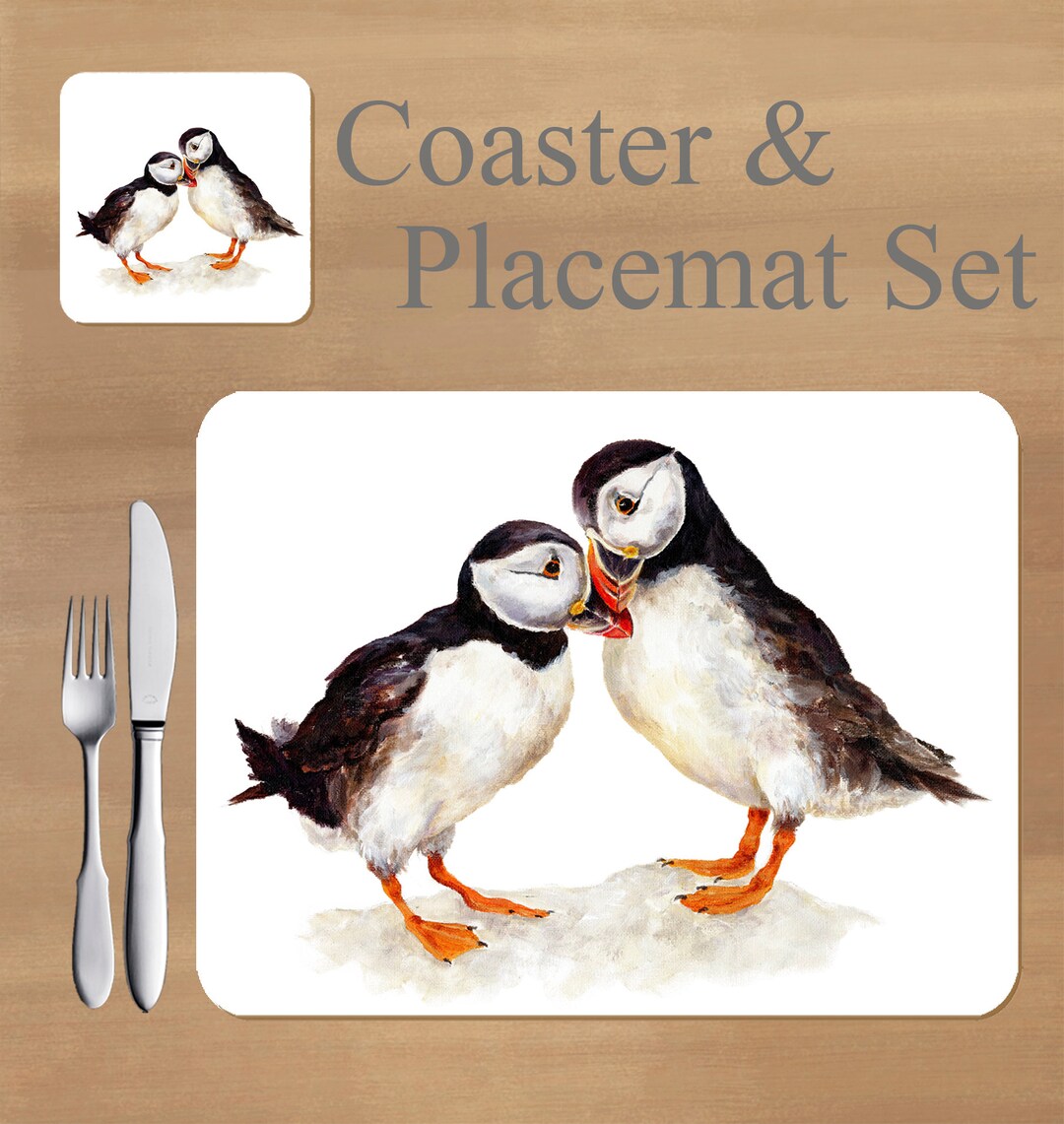 Puffins kissing Puffins Placemat and Coaster Set Etsy