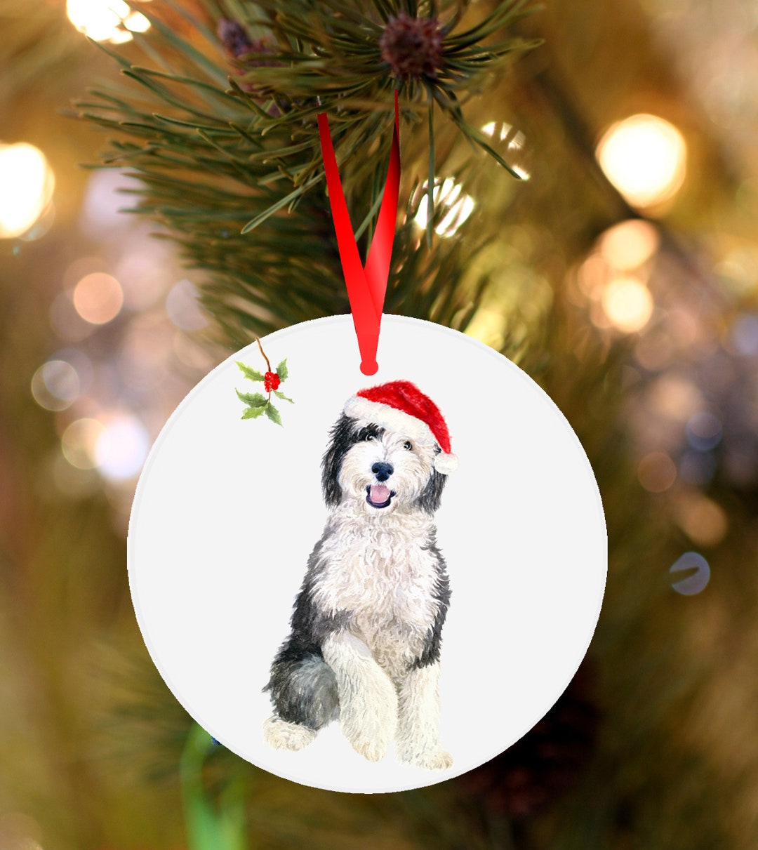 Sheepadoodle, Ceramic Hanging Christmas Decoration, Tree Ornament by