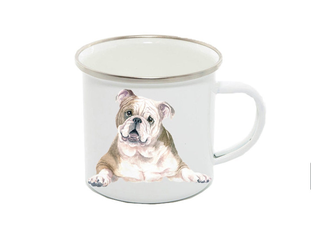 Bulldog, Enamel Mug 12oz, Image by Jane Bannon - Etsy