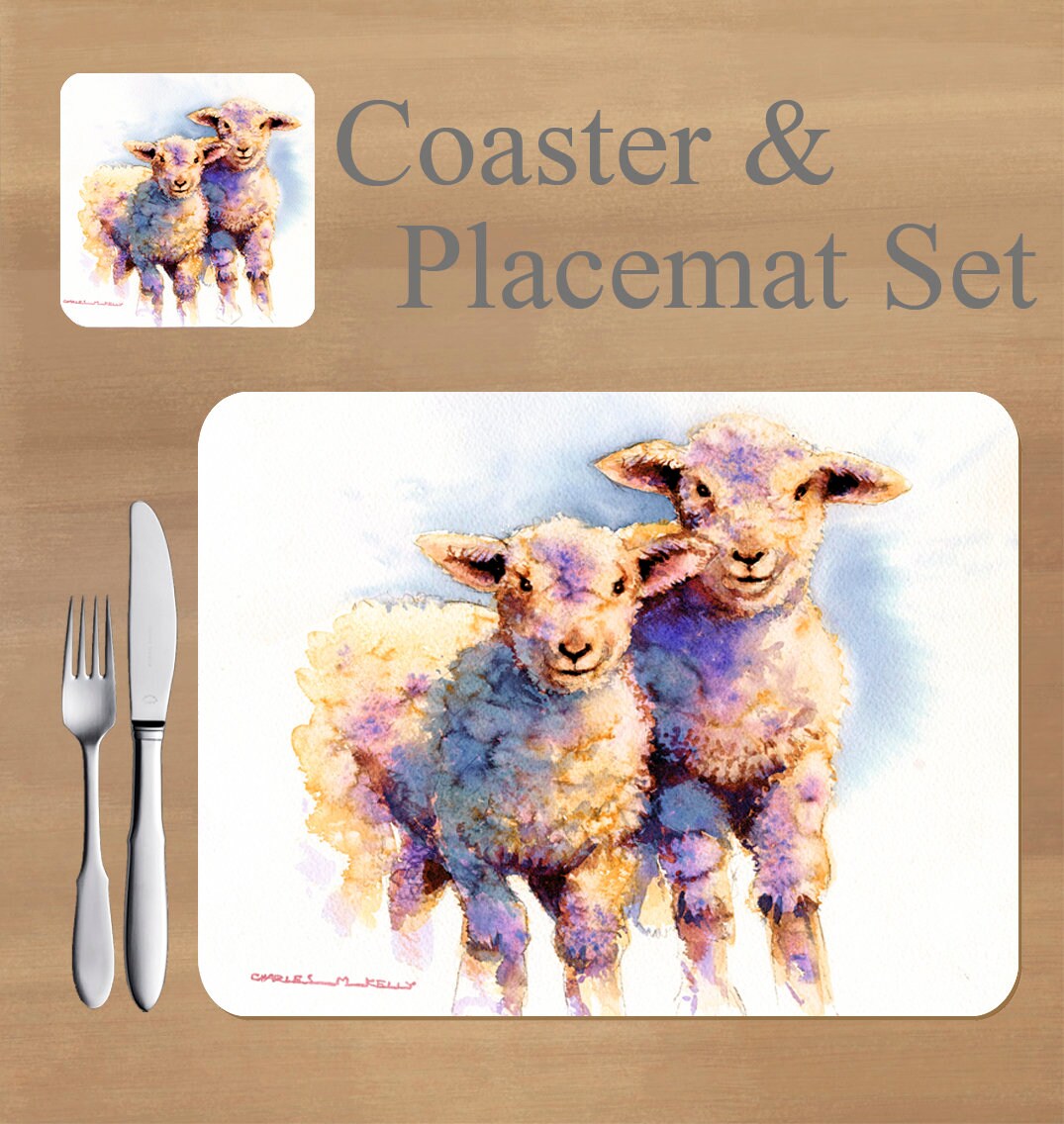 Lambs / Sheep Placemat and Coaster Set Featuring Artwork by Etsy Denmark