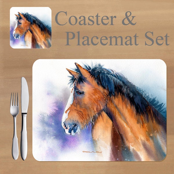 Horse / Pony, Placemat and Coaster set, featuring artwork by Charles M Kelly