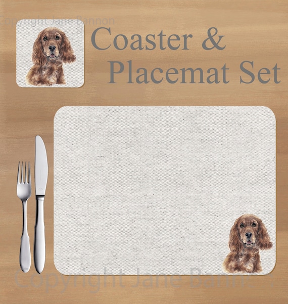 AD-SC1uPC Cocker Spaniel Dogs-With Love Twin 2x Placemats+2x Coasters Set in Gi 