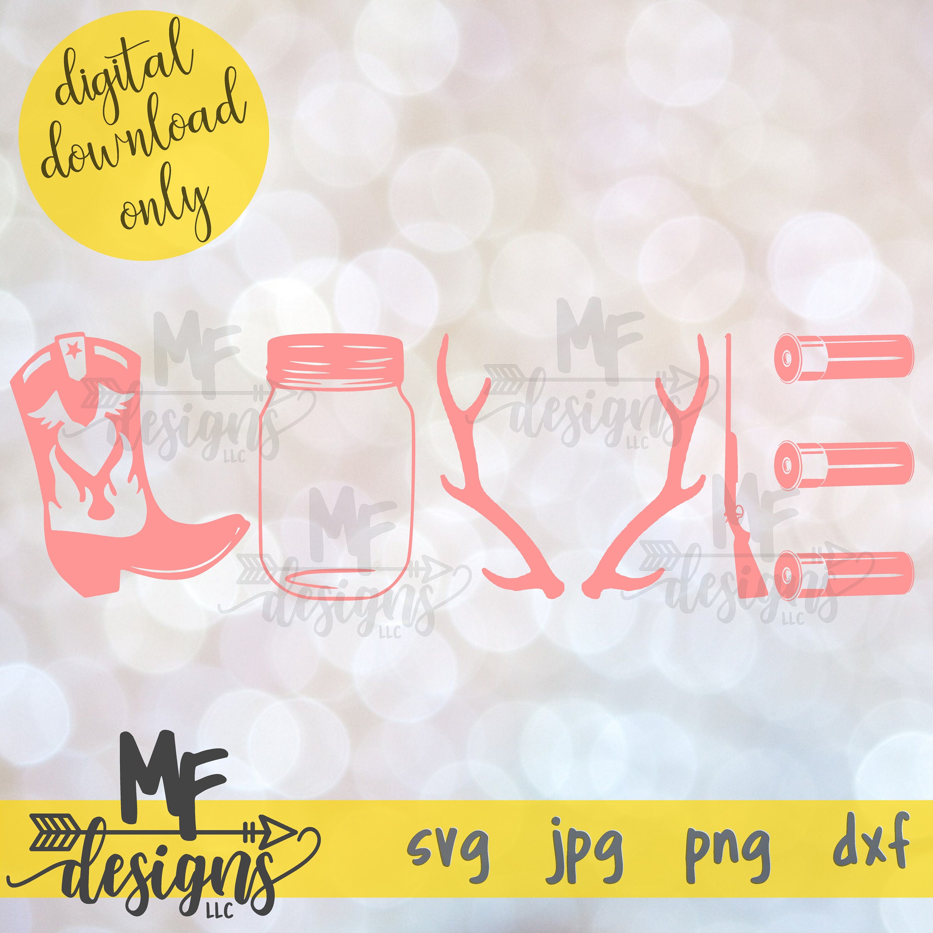 Download Country Love Svg Boots Mason Jar Antlers Shotgun And Shells Etsy