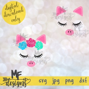 Piggy Face SVG / Pig Face with Flower for Girl SVG / Boy Pig Face SVG / Farm Life Digital Download / Country Instant Download