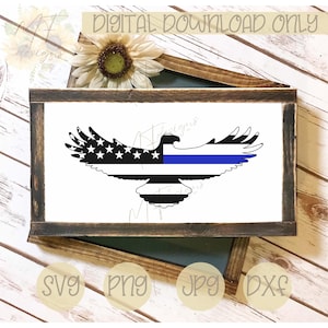 American Flag Eagle con linea blu SVG / Design ali patriottiche spiegate / Supporto della polizia / Download immediato / svg, jpg, png, dxf