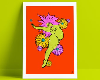 Flower Femme • nude art print by Liberty Antonia Sadler (body positive • queer • fat positive • cute • radical softness • femme • feminist)