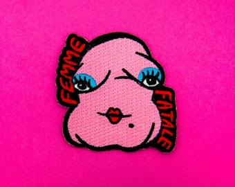 Femme Fatale • embroidered iron-on patch by Liberty Antonia Sadler (fat • body positive • femme • wearable art • feminist • queer • goddess)