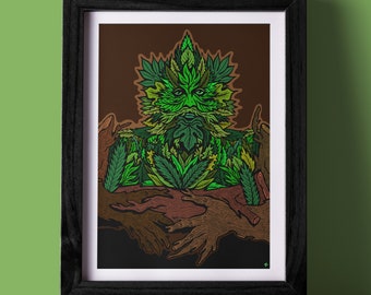 The Green Man • illustration art print by Liberty Antonia Sadler (pagan • midwinter • yule • jack in the green • beltane • folklore • wicca)