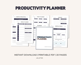 Productivity planner, Daily planner, Weekly planner, To-do list, Yearly Planner, Calendar, Goal planner, Printable pdf, INSTANT DOWNLOAD