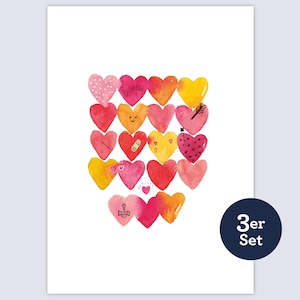 3er Set Grußkarte Postkarte „Liebe“ Herzen Love