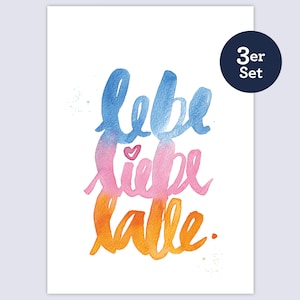 3er Set Grußkarte Postkarte „lebe liebe lalle“ * Freude am Leben * Vinophil * Weinfreunde * Lebensfreude * Hedonismus