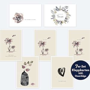 Trauerkarten-Set mit 7 verschiedenen Motiven und Umschlägen