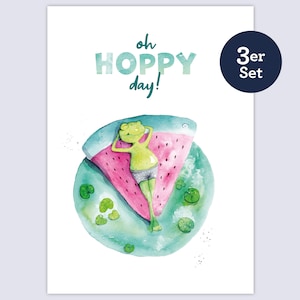 3er Set Grußkarte Postkarte „Oh hoppy day“ Geburtstagskarte mit Frosch