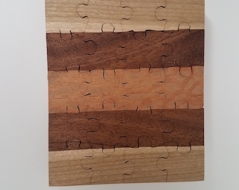 Cherry, lacewood, and African mahogany wood jigsaw puzzle - handcrafted from beautiful hardwoods