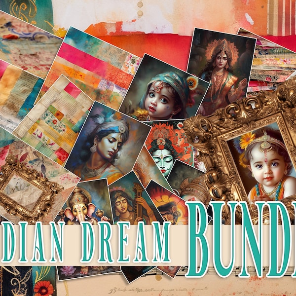 Indian Dream Vol.1 bundle Junk Journal Digital Kit pages vintage Médias imprimables Shabby Chic Collage Paper Scrapbook Digi Kit hippie hindou