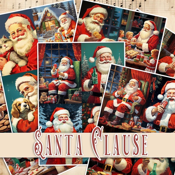 Vintage Santa Claus Christmas postcards Junk Journal Digital Kit Pages Printable media Shabby Chic Collage Paper Scrapbook Digi Kit mixed