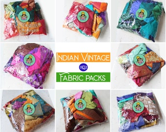 Indian vintage Fabric Packs Orient Supplies Sari Junk Journaling Patchwork Hippie Applique fil Renmant scrapbag Chutes de tissu Tissu soie or