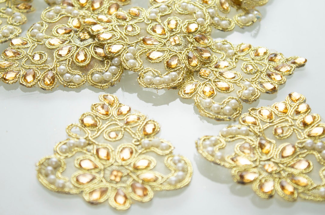 Golden Leaf Applique Sari Fabric Remnants Junk Journal Fabric Boho