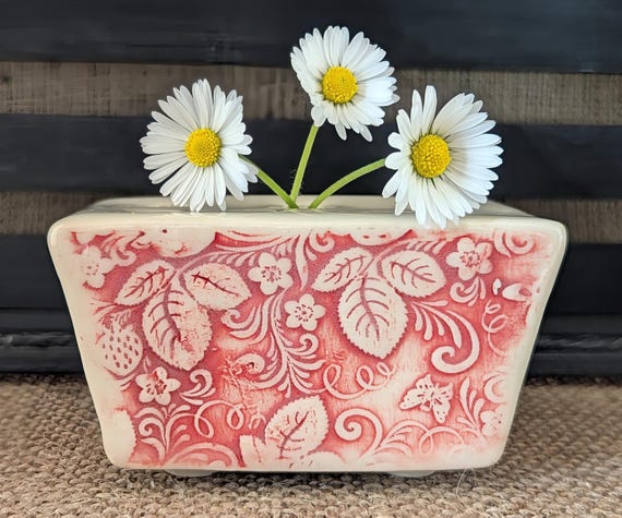 Handmade Flower Brick Vases: Large and Small. Embossed patterning.