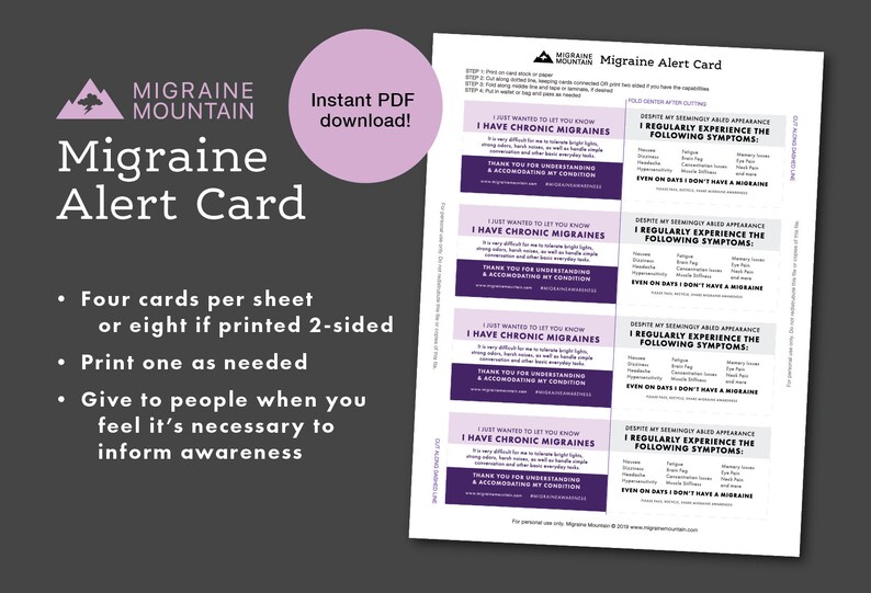 Migraine Alert Card Printable PDF Download Print At Home Etsy Espa a