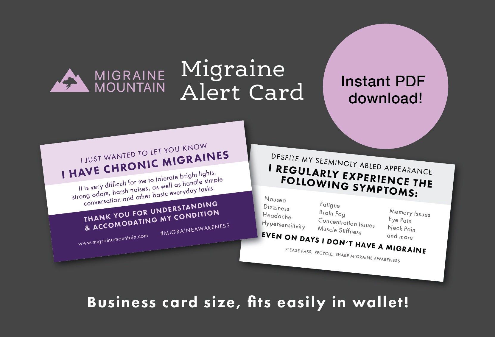 Migraine Alert Card Printable PDF Download Print At Home Etsy de