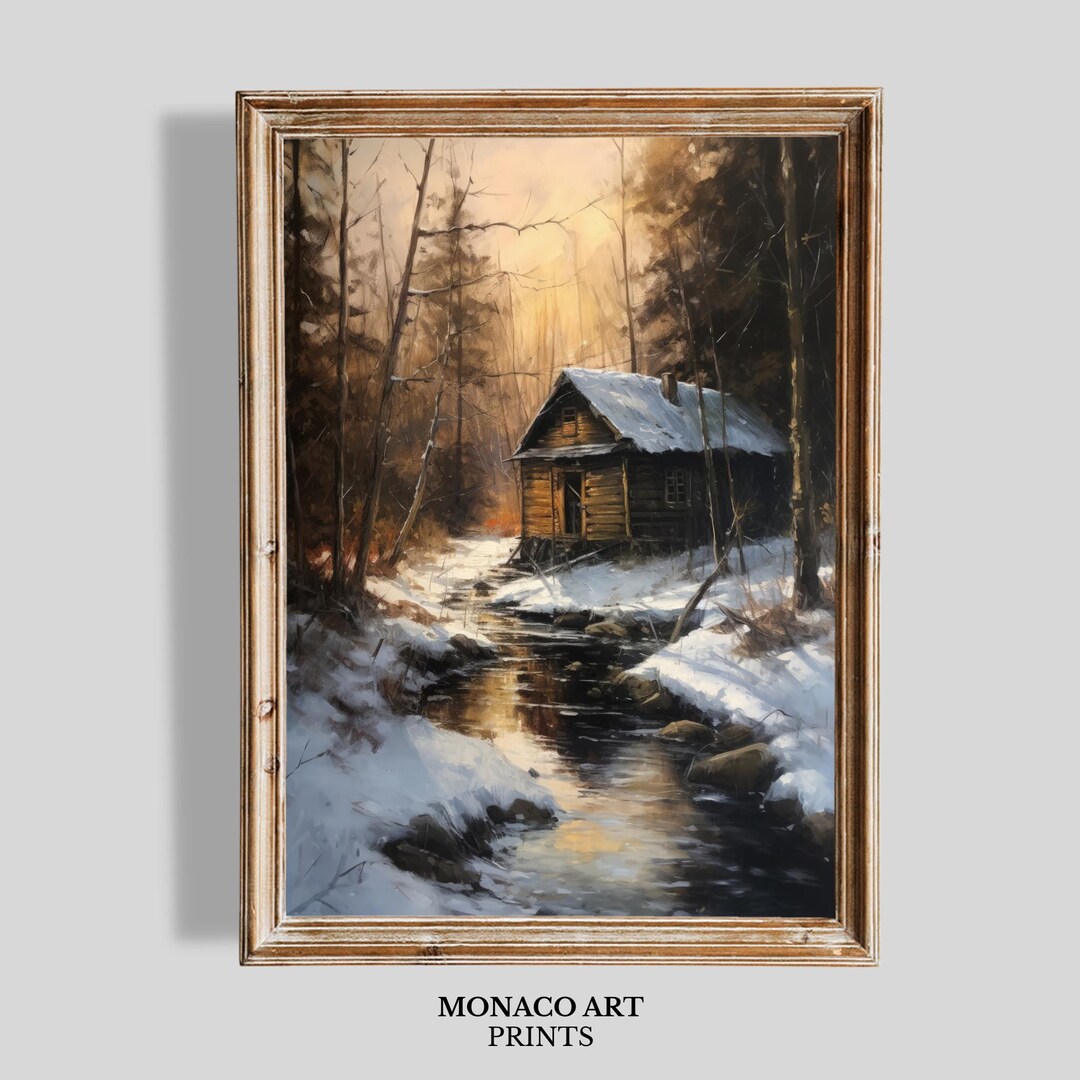 Winter Cabin Snow Forest Landscape Art Print (digital Download) - Etsy