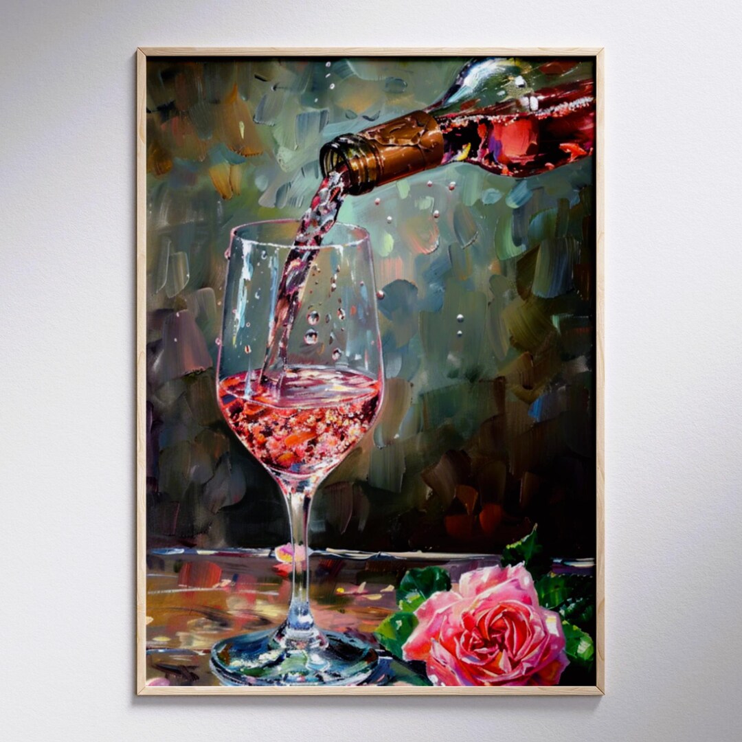 Wine Glass Still Life Art Print: Rose & Wine Pour (digital Download) - Etsy
