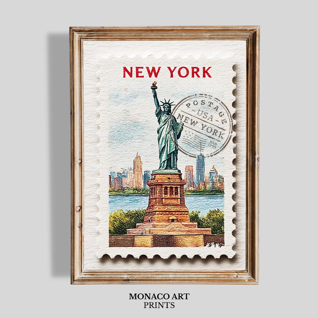New York Vintage Stamp Wall Art Printable Statue of Liberty Decor ...