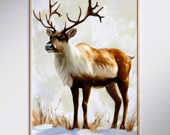 Winter Deer Illustration Rustic Nature Wall Art (Digital Download)