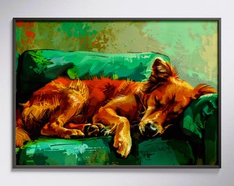 Sleeping Dog on Couch Wall Art, Cozy Pet Decor (Digital Download)