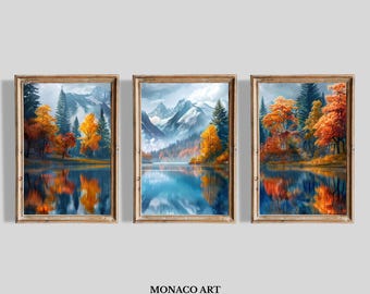 Autumn Mountain Lake Triptych Wall Art Set (Digital Download)