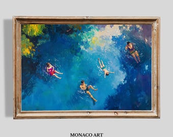 Póster aéreo de nadador en piscina / (Descarga digital)