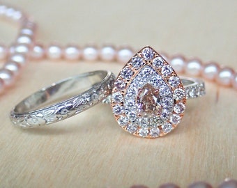 18k anillo de aniversario de compromiso de diamantes rosados naturales 0.42 ct centro