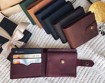 Cartera de piel con diseño suave, cartera para mujer, cartera para hombre, cartera con bolsillo para tarjetas, cartera fina de piel, cartera pequeña hecha a mano para mujer