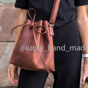 Handmade Bag For Women, Leather Crossbody Bag, Leather Bucket Bag with Laser Engraving, Full Grain Leather Bucket Bag, Personalized Bag