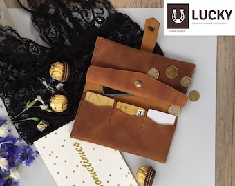 Cartera de piel para mujer, cartera personalizada con grabado láser, cartera de piel personalizada, cartera fina de piel larga con monedero